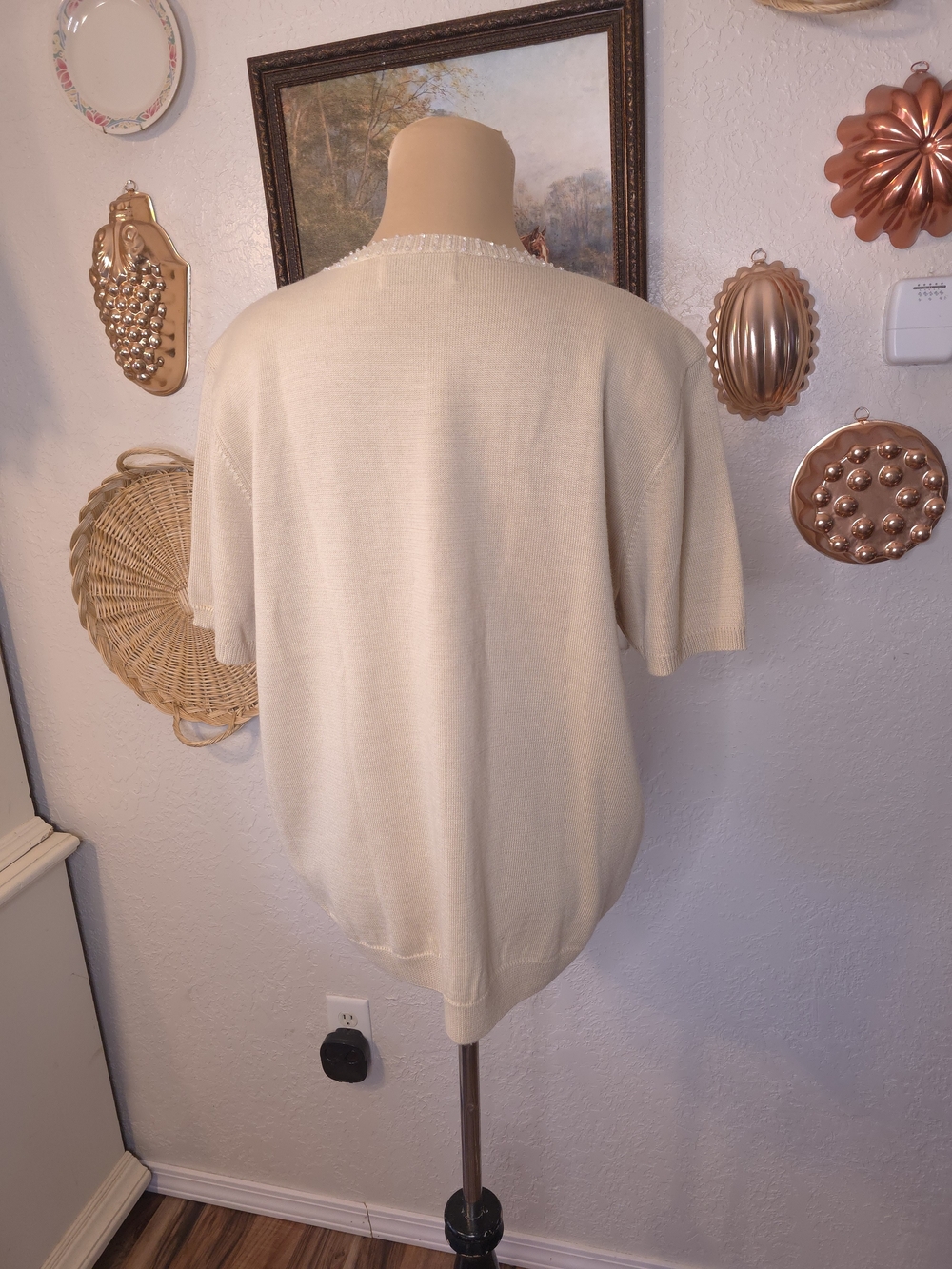Alfred Dunner Ivory Beaded Cable Knit Sweater Medium Wool Blend Old Money - Picture 6 of 14